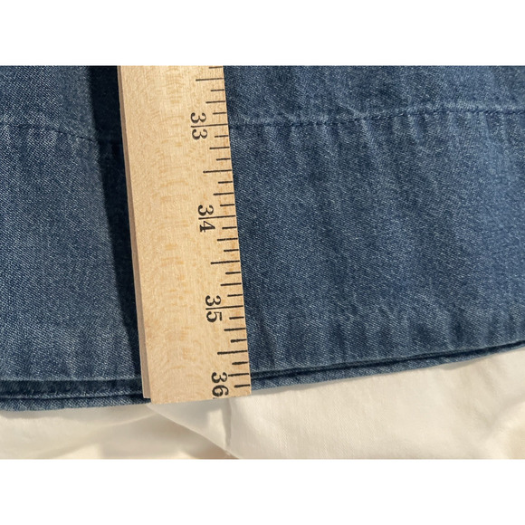 Draper James RSVP Denim Dress Womens Size Medium Blue Jean Sheath Mini Ruffle - Picture 8 of 8